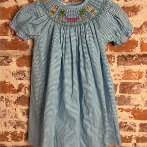 Silly Goose Smocked Blue Gingham Hula Girl Dress 18M Palm Tree Tropical